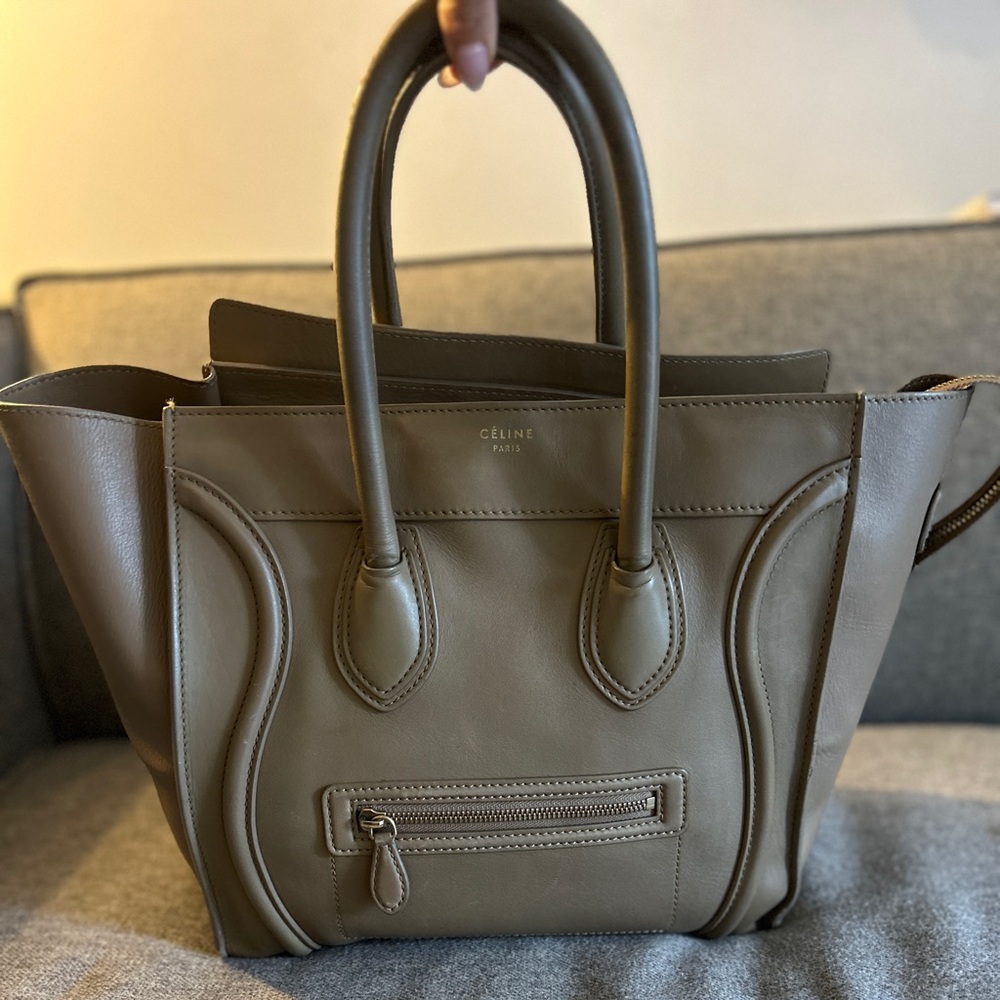 Celine Olive Green Leather Mini Luggage Tote